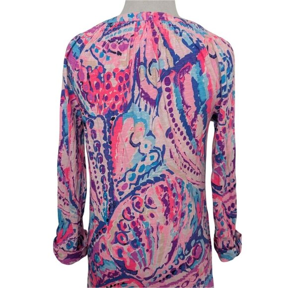 Lilly Pulitzer Essie Dress Womens Size XS Pink Colony Coral Shell Out 3/4 Sleeve - Picture 10 of 14